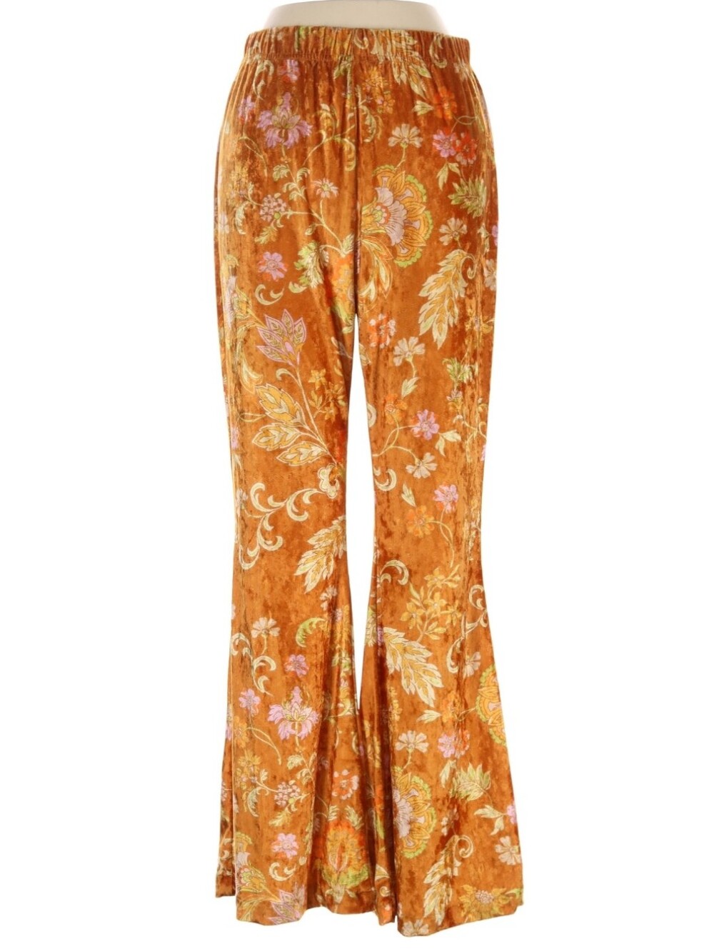 Free People Daytripper Velvet Flare Pants, Orange Paisley Retro Floral Print XS